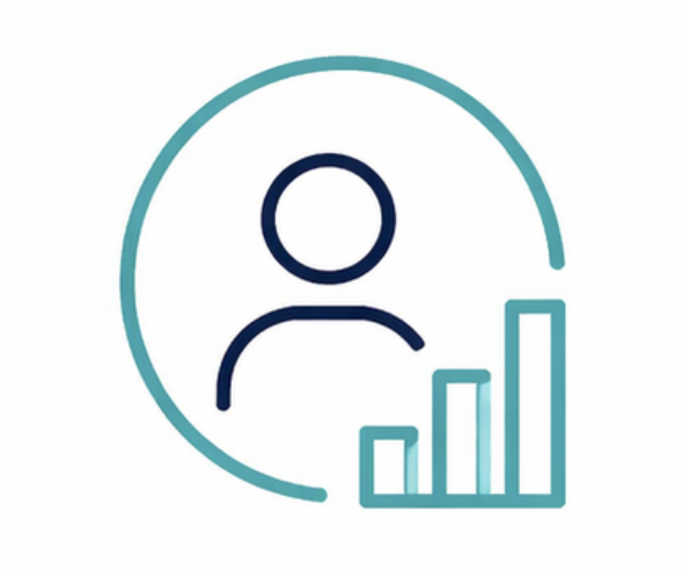 Icon of a person with a rising bar chart